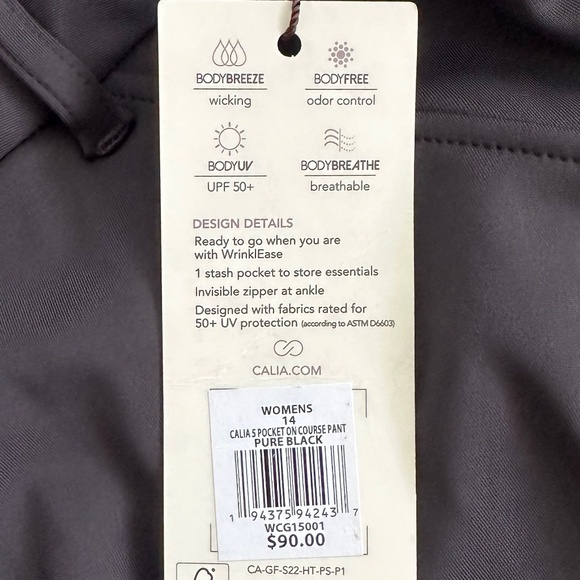 Calia On Course Power Sculpt Stretch Golf Pants Black 14 NWT Activewear Outdoors - Picture 8 of 16